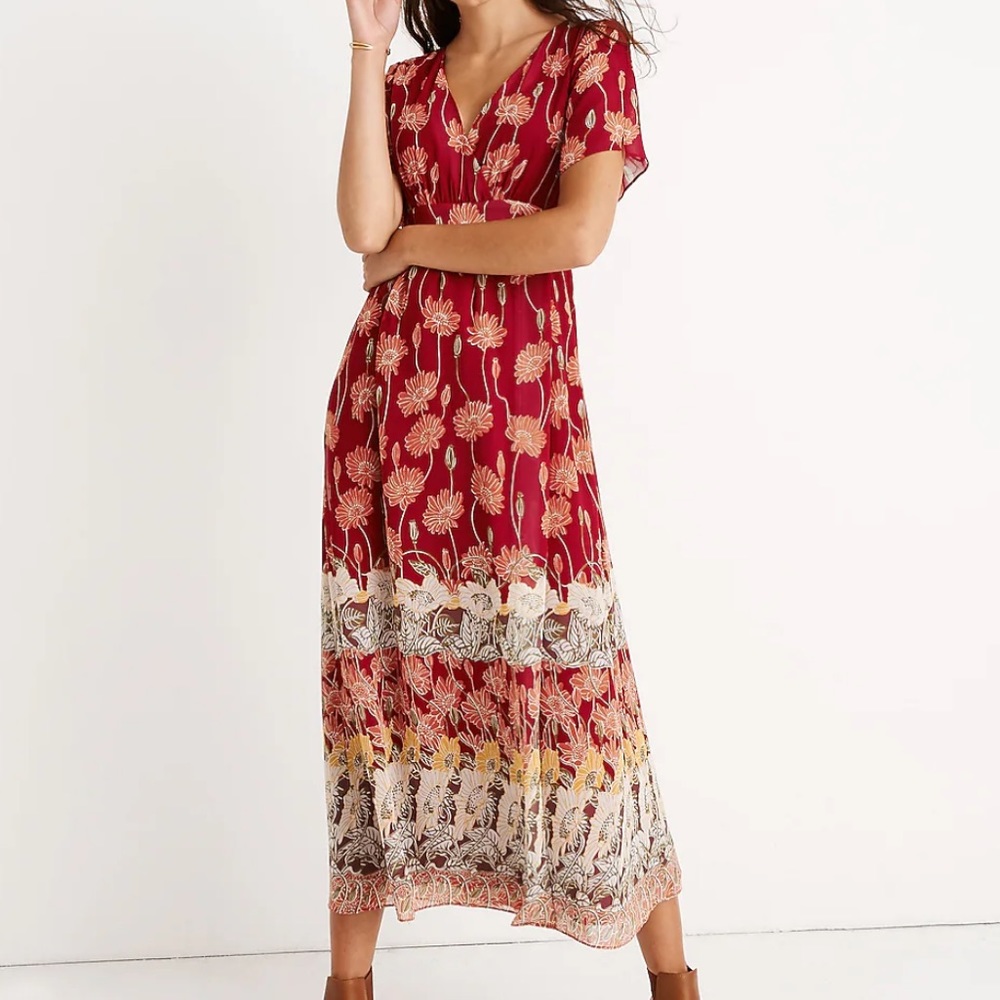 Madewell Tulip Sleeve Maxi Dress | red/maroon